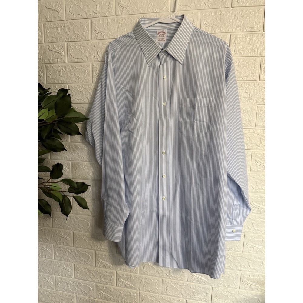 Brooks Brothers Striped Button Down Dress Shirt Blue White 17.5 34 Traditional